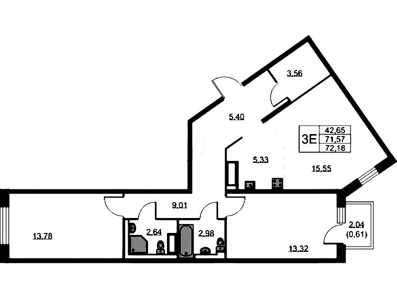 2-комнатная квартира 72.18 м², 4/9 эт., ЖК «Квартал Лаголово»